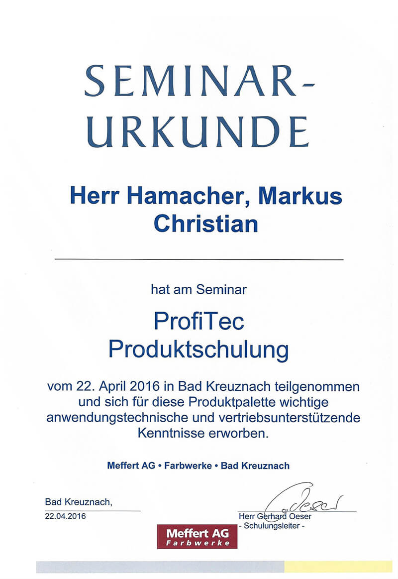 M.C.Hamacher Malermeisterbetrieb Handwerker Stuck Maler Wandmöbel Anstrich Lackierung Tapete Qualifikation Spachteln Außenanstrich Innenanstrich Trockenbau trel